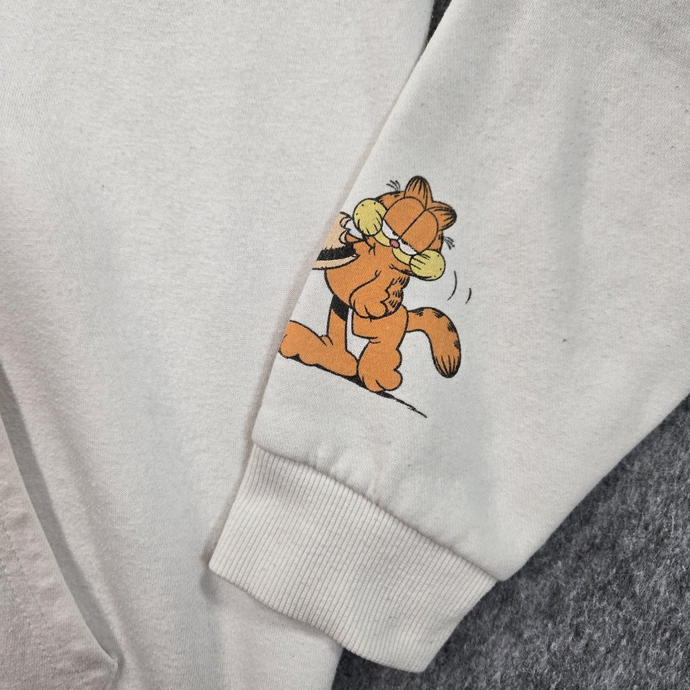 Garfield Hoodie Sweatshirt Mens Medium White Comic Strip Graphic Pullover Fleece - Picture 4 of 11